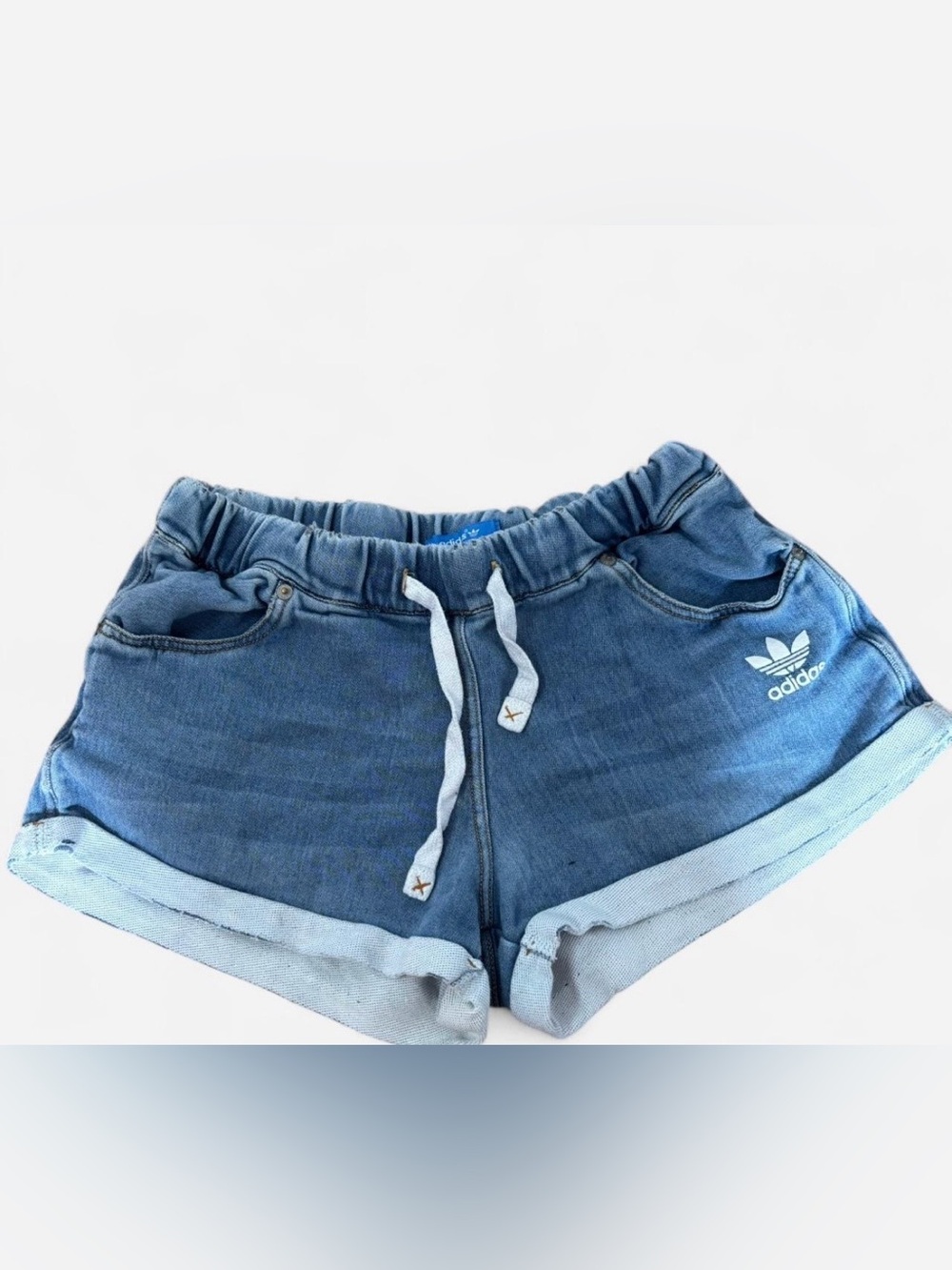 Adidas Women's Light Blue Denim Drawstring Shorts